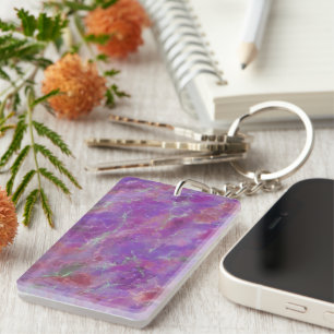 Porte-clefs Motif marbre rose, violet et argent