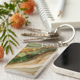 Porte-clefs Motif marbré vert et or