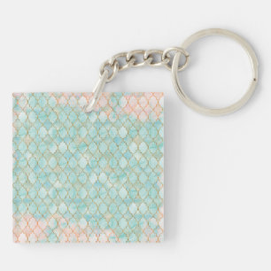 Porte-clefs Motif marocain rose clair et Aqua