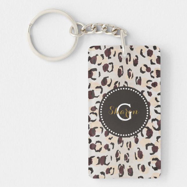 Porte-clefs Motif moderne chic brun cheetah imprimé monogramme (Devant)
