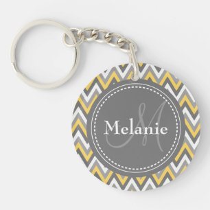 Porte-clefs Motif Monogramme Jaune et Gris Chevron