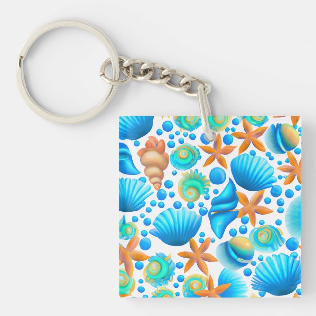 Porte-clefs Motif océanique de coquillages et de sébastes (Devant)