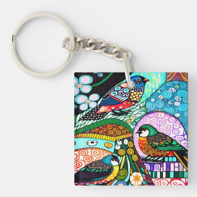 Porte-clefs Motif oiseaux modernes gras (Devant)