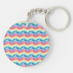 Porte-clefs Motif ondulé arc-en-ciel à rayures bicolore