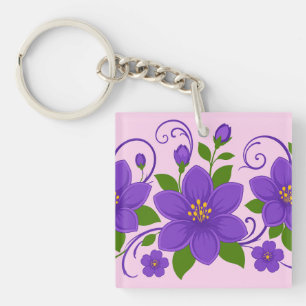 Porte-clefs Motif ornemental floral pourpre élégant