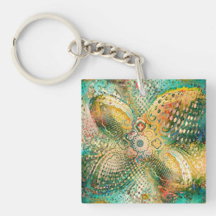 Porte-clefs Motif Paisley dans des tons jaune et vert vifs