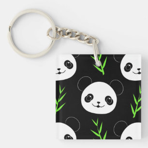 Porte-clefs Motif Panda Kawaii Bamboo En Noir Blanc Vert