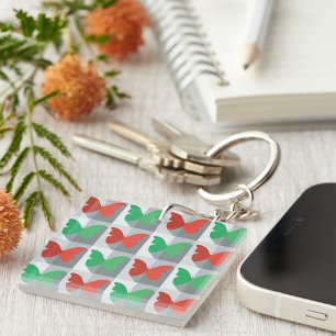 Porte-clefs Motif papillon rouge et vert