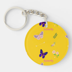 Porte-clefs Motif papillon sur jaune