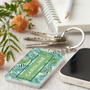 Porte-clefs Motif personnalisé d'arbre tropical vert chic rétr