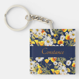 Porte-clefs Motif personnalisé de camomille et de pavots 