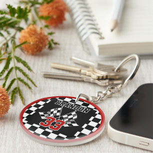 Porte-clefs Motif personnalisé de drapeau à damier noir et bla