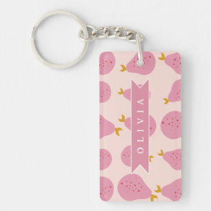Porte-clefs Motif personnalisé de poire rose, joli fruit fémin