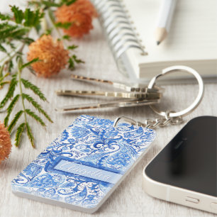 Porte-clefs Motif personnalisé vintage bleu blanc floral paisl