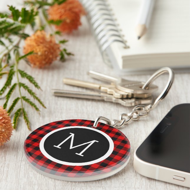 Porte-clefs Motif Plaid personnalisé Red Black Buffalo Check (Devant droit)