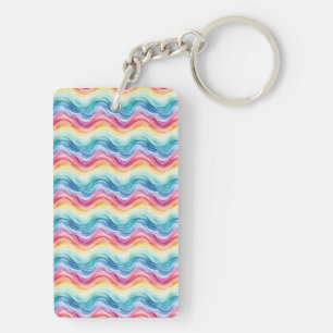 Porte-clefs Motif rayures arc-en-ciel ondulées Fierté Recto-Ve