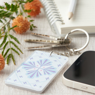 Porte-clefs Motif répétitif floral géométrique bleu pastel