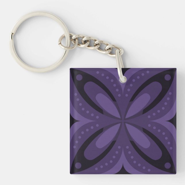 Porte-clefs Motif Rétro de Couleur Violet Foncé (Devant)