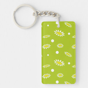 Porte-clefs Motif Rétro de Printemps à pois et Marguerite Vert