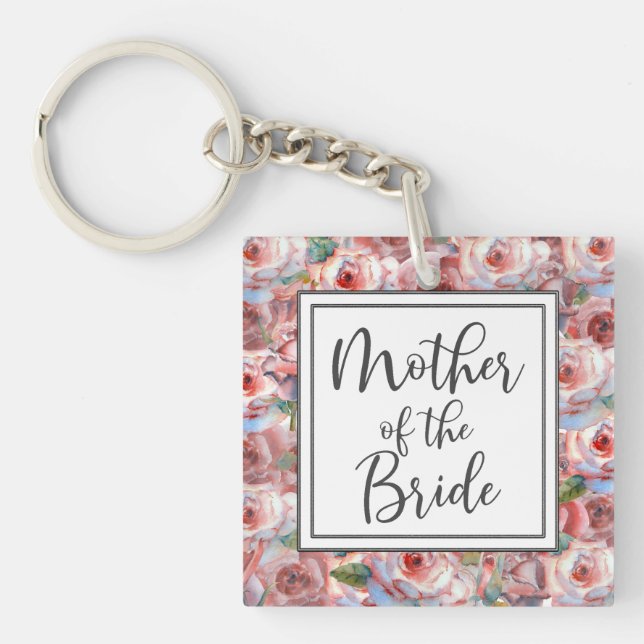 Porte-clefs Motif Rose Blush Mère du Carré de mariée (Devant)