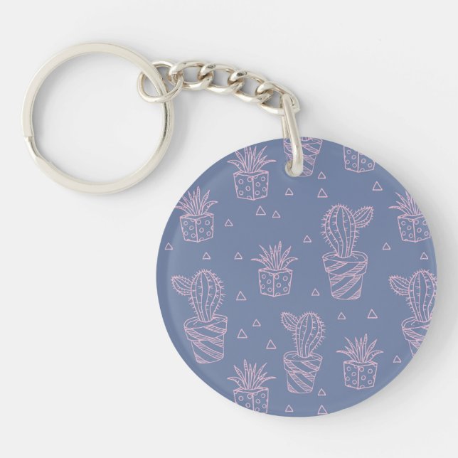 Porte-clefs Motif rose et pourpre de cactus de bande dessinée (Devant)