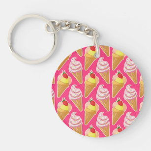 Porte-clefs Motif rose Kawaii avec crème glacée aux fraises