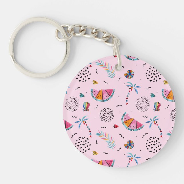 Porte-clefs Motif rose tropical de style de Memphis (Devant)