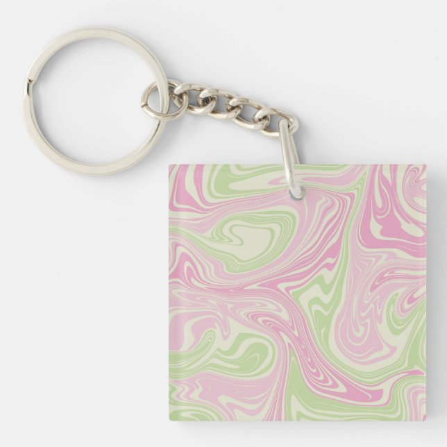 Porte-clefs Motif rose vert à bille liquide (Devant)