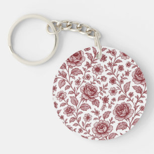 Porte-clefs Motif Rose Vintage rouge foncé