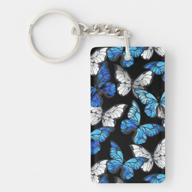 Porte-clefs Motif sans couleur foncée avec papillons bleus Mor (Devant)