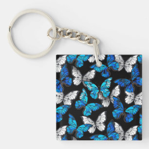 Porte-clefs Motif sans couleur foncée avec papillons bleus Mor