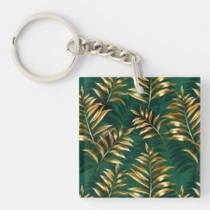 Porte-clefs Motif sans couture avec des fougères dorées
