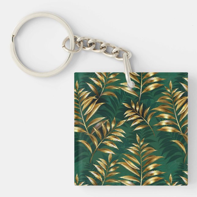 Porte-clefs Motif sans couture avec des fougères dorées (Devant)