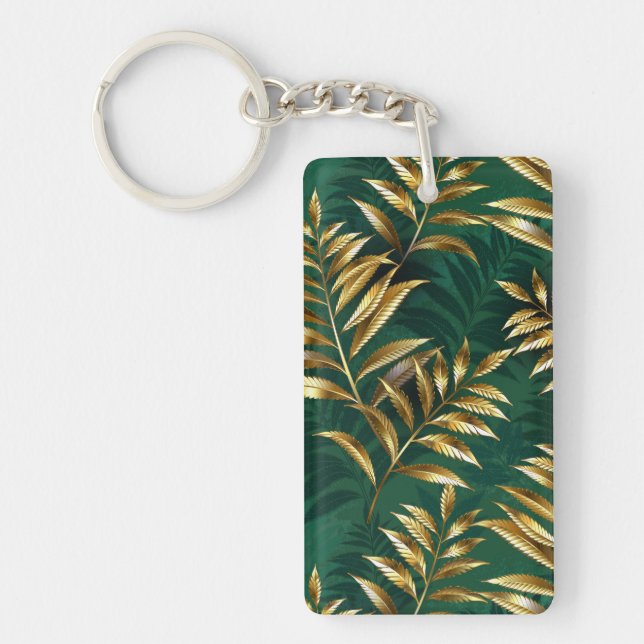 Porte-clefs Motif sans couture avec des fougères dorées (Devant)