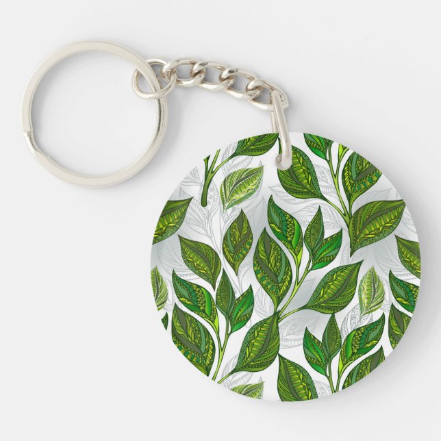 Porte-clefs Motif sans couture avec Feuilles de thé vert (Devant)