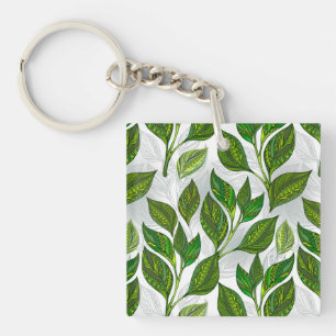 Porte-clefs Motif sans couture avec Feuilles de thé vert