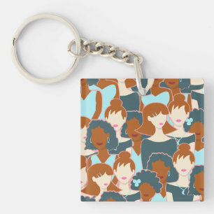 Porte-clefs Motif sans couture avec filles noires et blanches