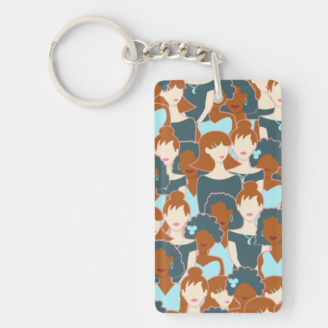 Porte-clefs Motif sans couture avec filles noires et blanches (Devant)