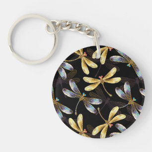 Porte-clefs Motif sans couture avec libellules d'or