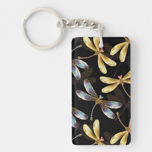Porte-clefs Motif sans couture avec libellules d'or (Devant)
