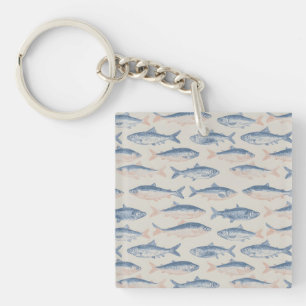 Porte-clefs Motif sans couture de poissons dessinés à la main