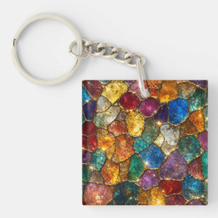 Porte-clefs Motif sans couture en mosaïque de cristal coloré d
