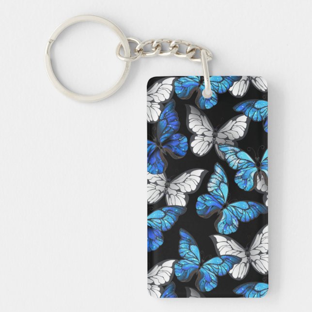Porte-clefs Motif sans couture foncé avec papillons bleus Morp (Devant)