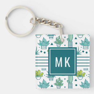 Porte-clefs Motif succulent d'aquarelle verte et bleue