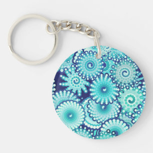 Porte-clefs Motif tourbillon fractal, nuances bleu denim