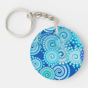 Porte-clefs Motif tourbillon fractal, nuances bleu océan