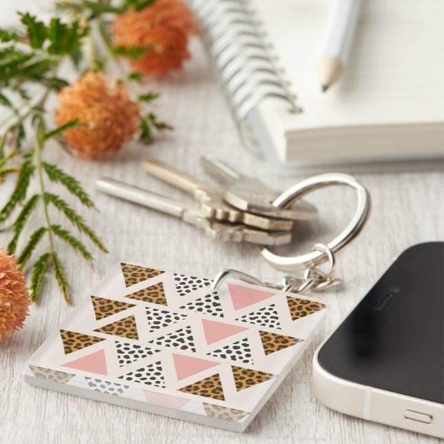 Porte-clefs Motif Triangle Léopard Chic & Rose (Devant Droit)