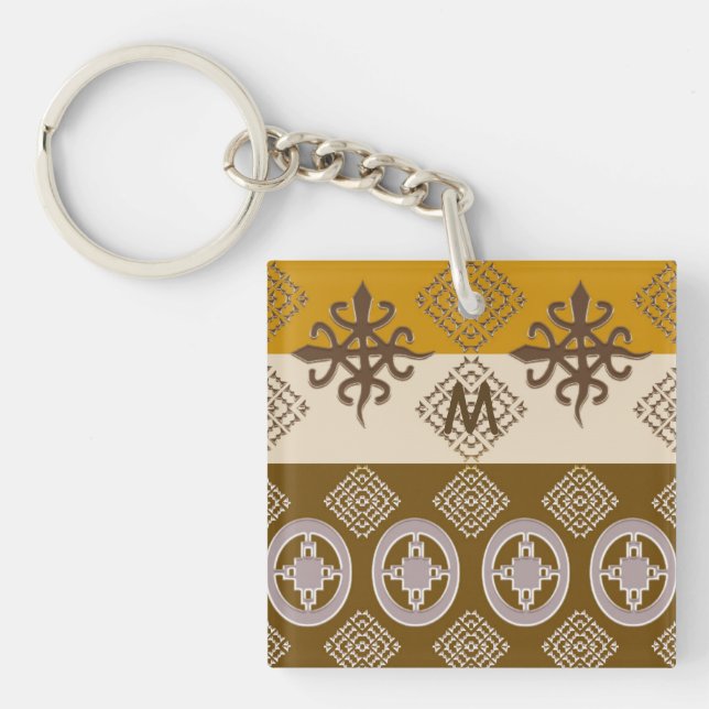 Porte-clefs Motif tribal africain ethnique. Adinkra. (Devant)