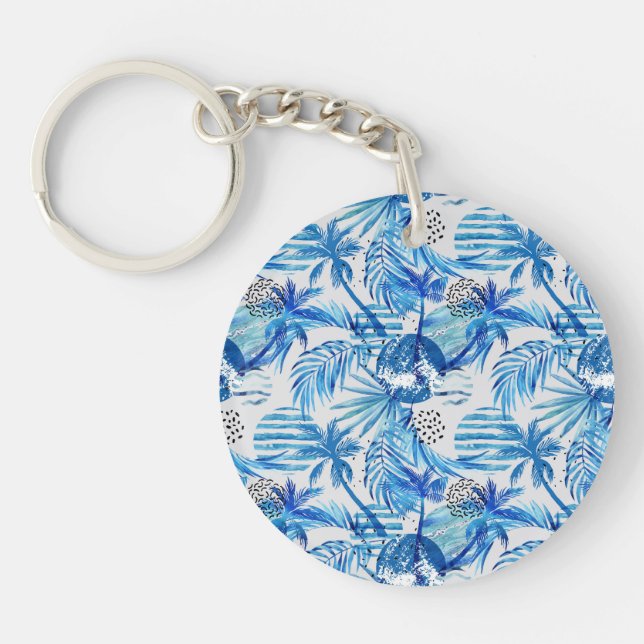 Porte-clefs Motif tropical bleu lumineux d'aquarelle (Devant)