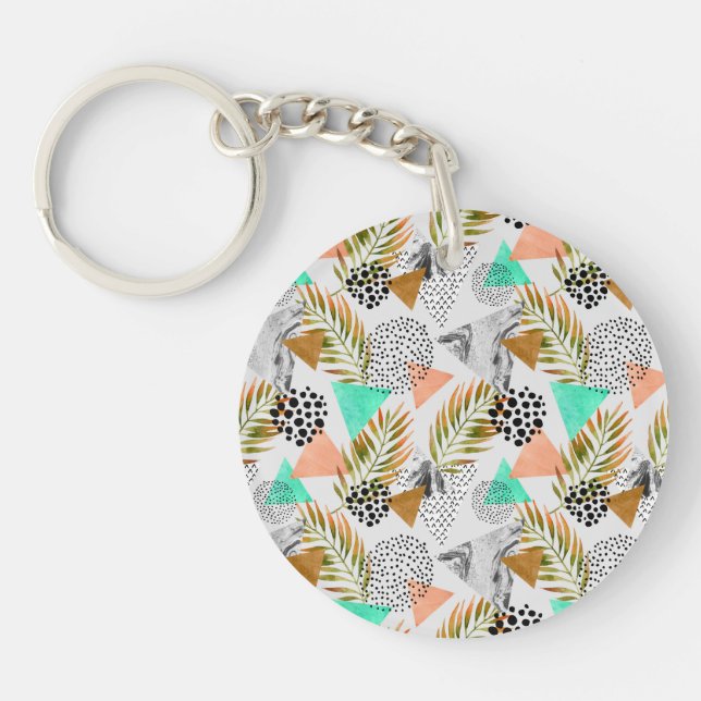 Porte-clefs Motif tropical géométrique abstrait de feuille (Devant)